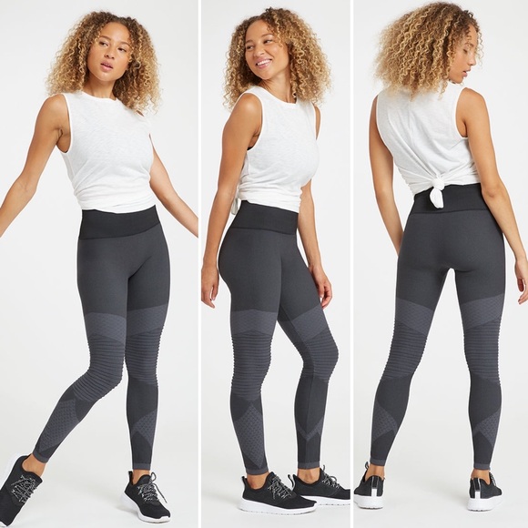 SPANX Look at Me Now Seamless Moto Leggings Black Gray Color Block High Rise XL - Picture 5 of 16